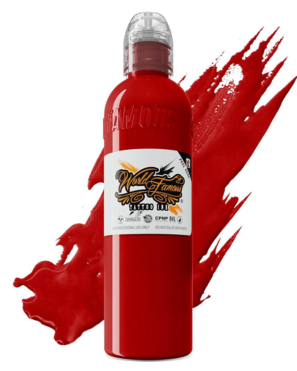 Red bottle of World Famous Red Tattoo Ink Straight Red 120ml 4oz bottle professional tattoo ink bright red pigment coz tattoo supplies